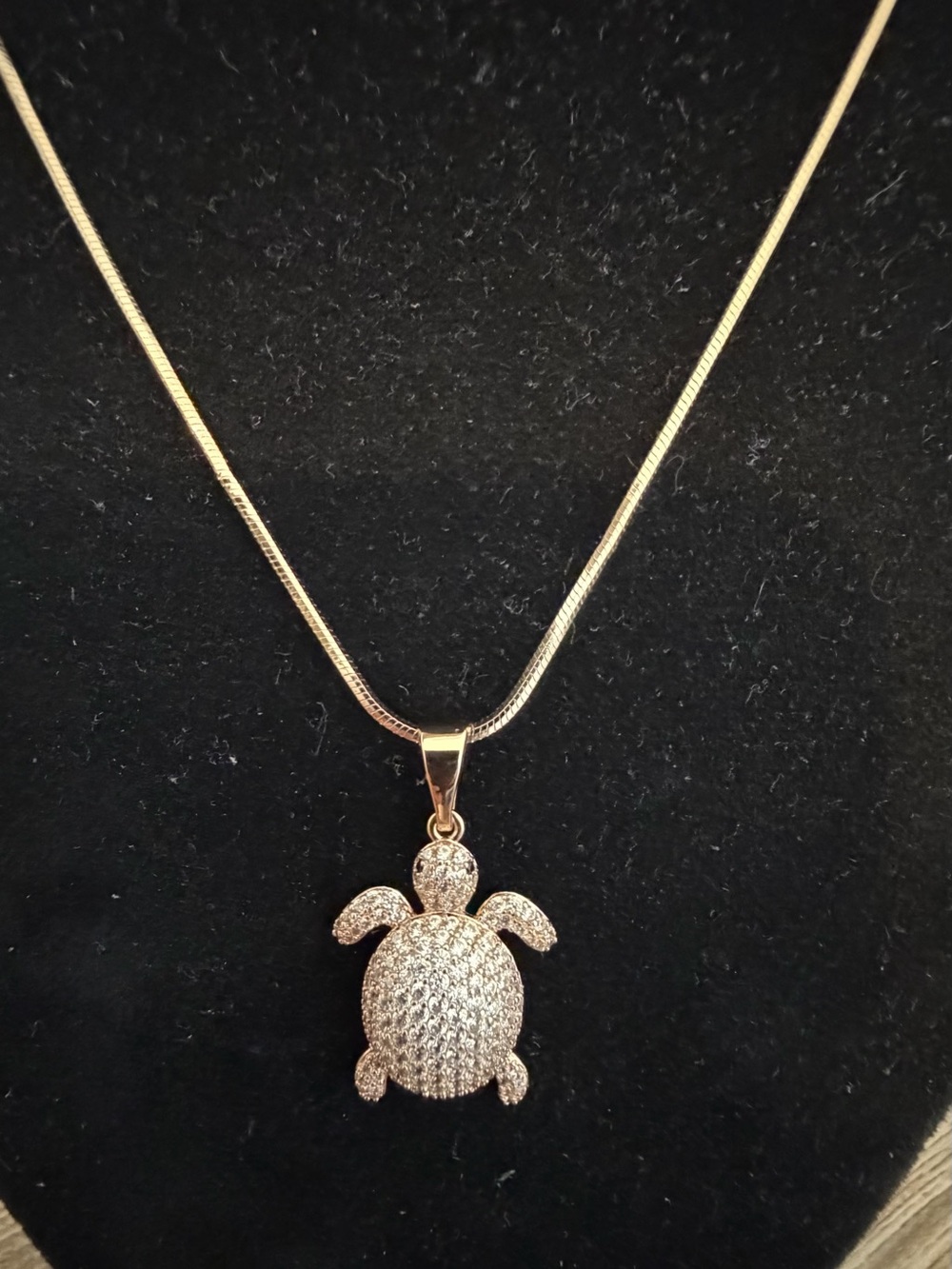 Gold Turtle Pendant Necklace - Sparkling Crystal Turtle Necklace
